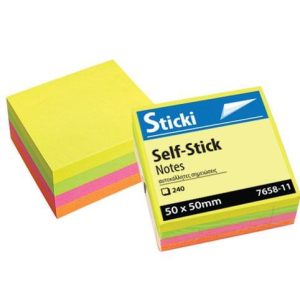 STICKI NOTES CUBE 50MMX50MM 240SHEETS FLUORESCENT COL.7658-11