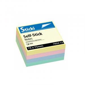 STICKI PASTEL CUBE 75X75MM COLOUR 400SHEETS 7654-12