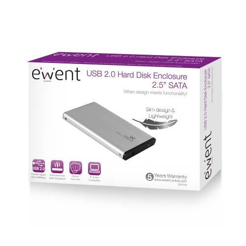 EWENT ENCLOSURE 2.5 SATA USB 2.0 ALUMINIUM EW7041 R1